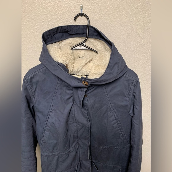 Vintage L.O.G.G. H&M navy thermal lined removable Sherpa hood parka coat Sz 12 - Picture 2 of 16